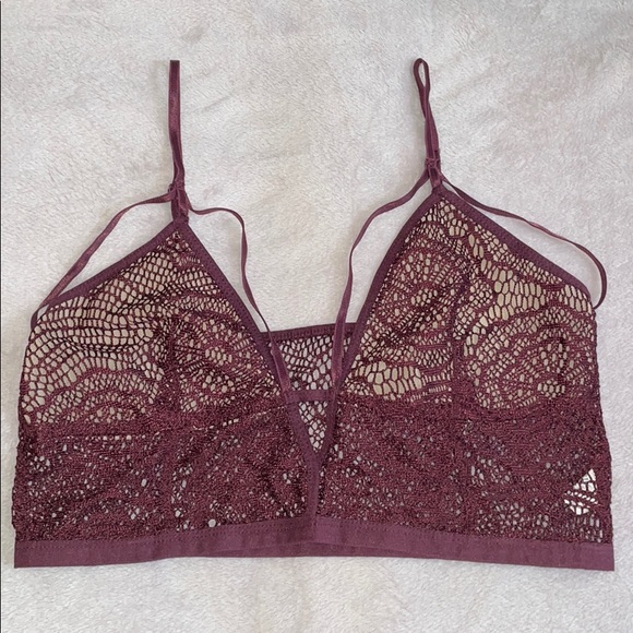 Nollie Lace Bralette Maroon Cream Size Large - Picture 5 of 6